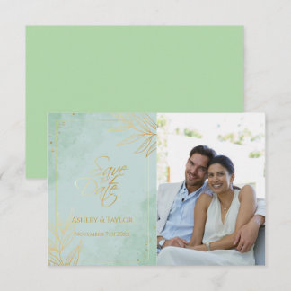 Mint & Gold Floral Wedding Save The Date