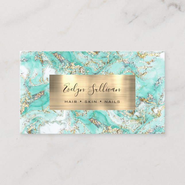 Mint Gold Fluid Marble Business Card Visitenkarte (Vorderseite)