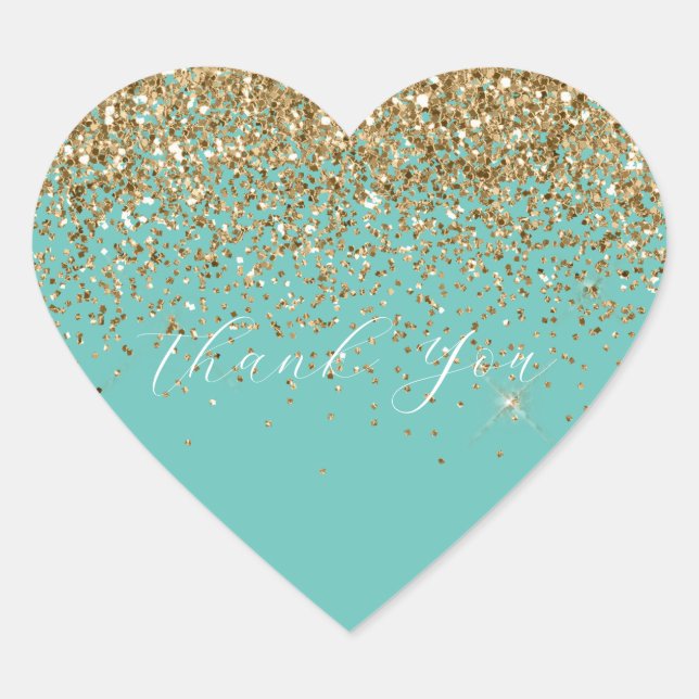 Mint Gold Glam Glitzer Vielen Dank Herz-Aufkleber (Vorderseite)