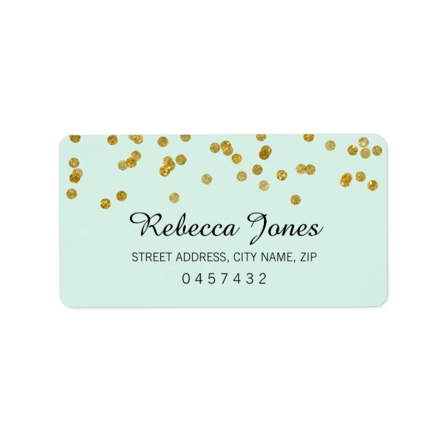 Mint Gold Glitzer Konfetti-Adressmarken Adressaufkleber (Vorne)