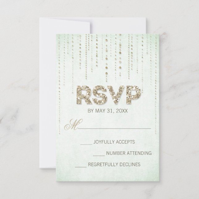 Mint & Gold Glitzer Look Hochzeitkarte RSVP (Vorderseite)