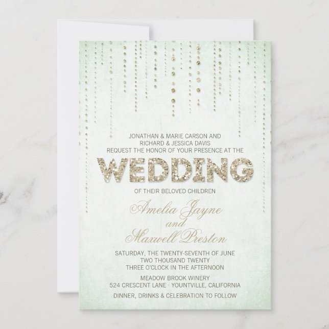 Mint & Gold Glitzer schauen Hochzeitseinladung an Einladung (Vorderseite)