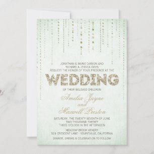 Mint & Gold Glitzer schauen Hochzeitseinladung an Einladung