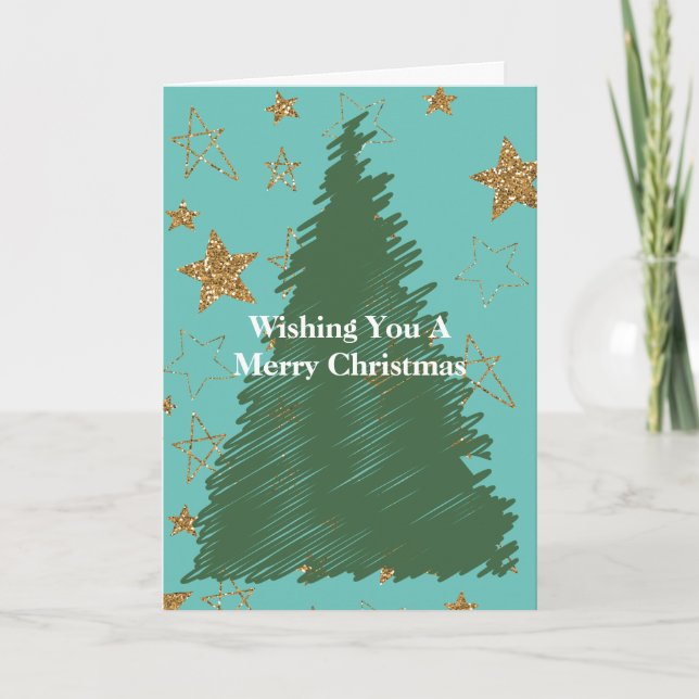 Mint Gold Glitzer Stars Weihnachtsbaum Karte (Vorderseite)