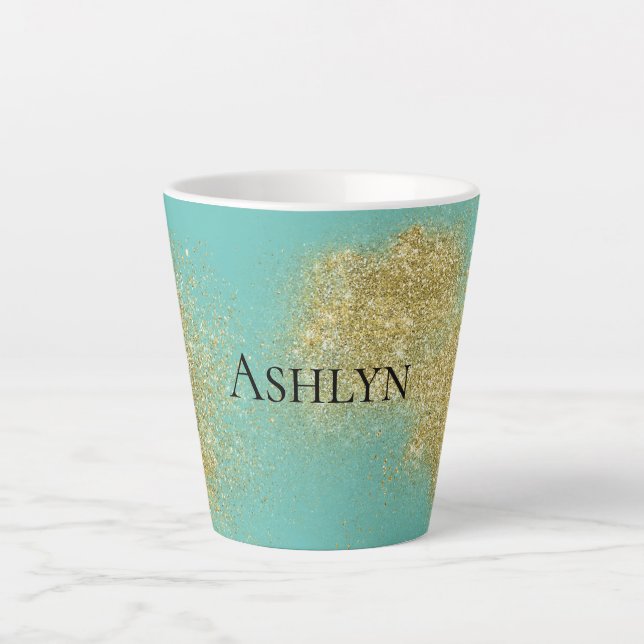 Mint Gold Glitzy Glitzer Milchtasse (Vorderseite)