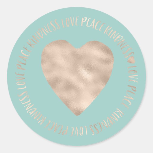Mint Gold Liebe Peace Kindness Heart Runder Aufkleber (Vorderseite)