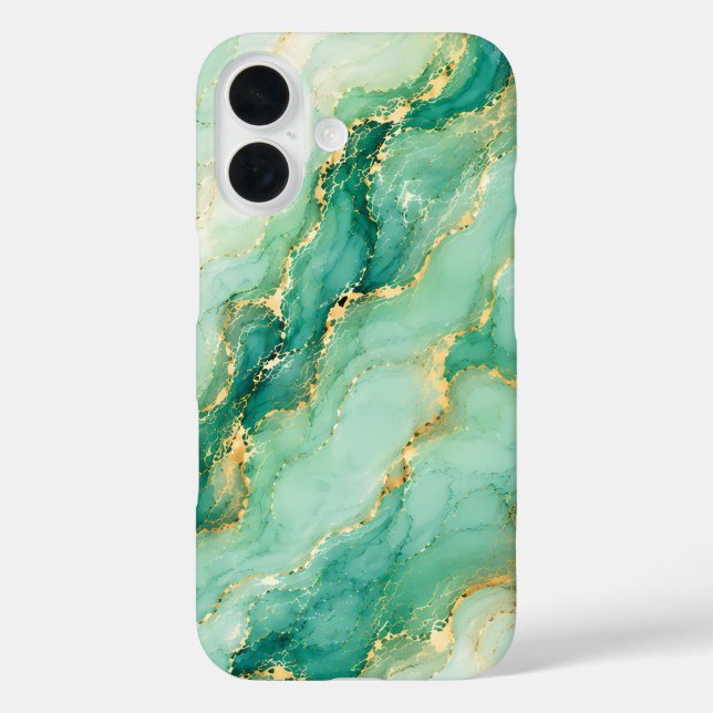Mint & Gold Marmor Luxus iPhone 16 Hülle (Rückseite)