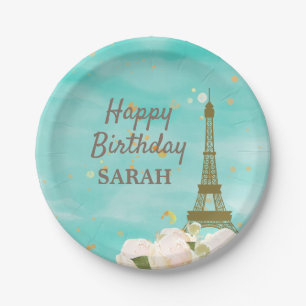 Mint Gold Paris Eiffel Tower Sweet 16 Geburtstag Pappteller