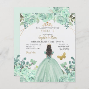 Mint Gold Prinzessin Sweet 16 Einladung