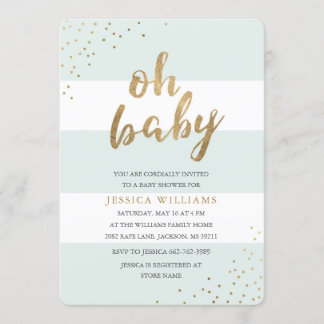 Mint & Gold Streifen Confetti Oh Babydusche einlad Einladung