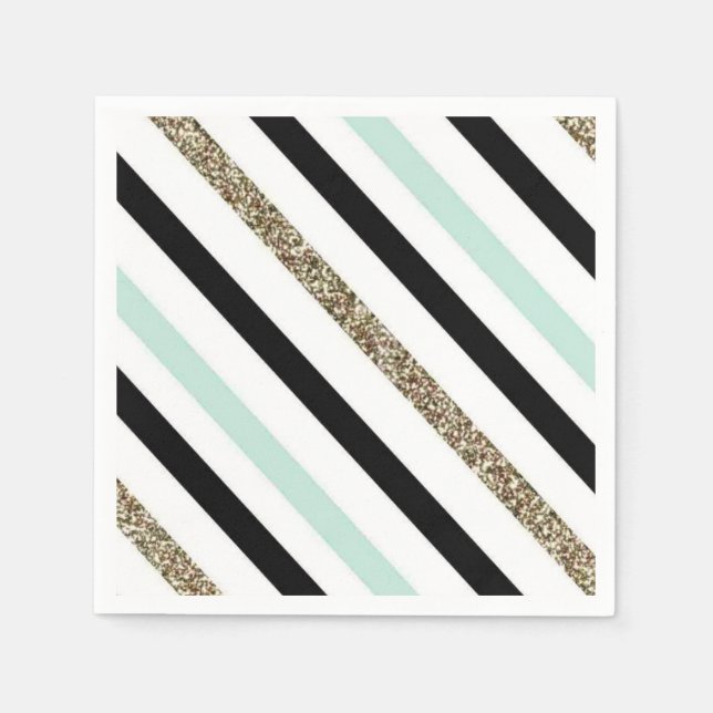 Mint Gold Striped Napkin Serviette (Vorderseite)