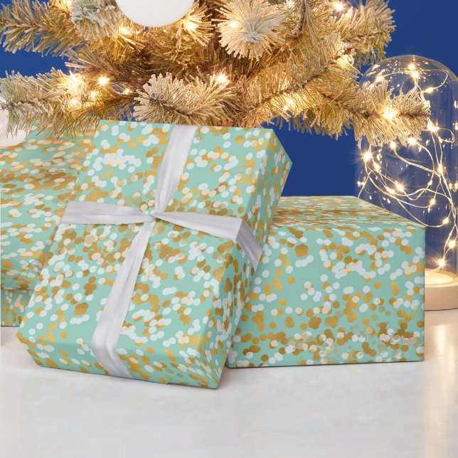 Mint Gold White Confetti Christmas Geschenkpapier (Feiertage)