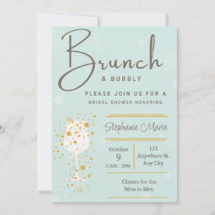 Mint Golden Bubbles et Brunch Shower Invitation