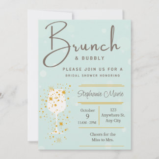 Mint Golden Bubbles et Brunch Shower Invitation