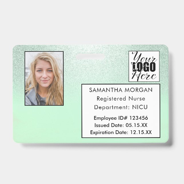Mint Gradient Glitzer Foto Logo Mitarbeiter-ID-Abz Ausweis (Vorderseite)