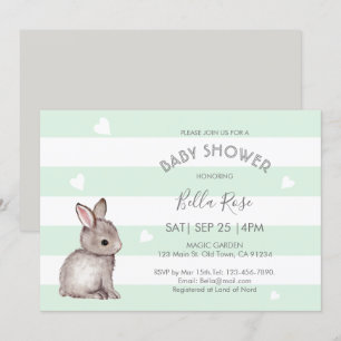 Mint Gray Bunny Baby Shower Einladungen