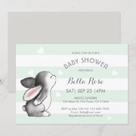 Mint Gray Heart Bunny Baby Shower Einladungen