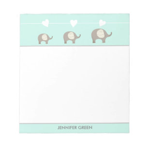 Mint Gray Heart Elephant Personalisiert Notepad Notizblock