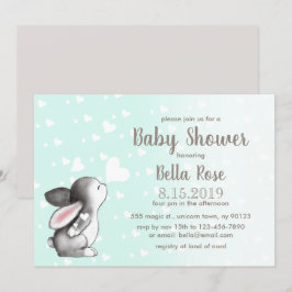 Mint Gray Hearts Bunny Baby Shower Einladungen