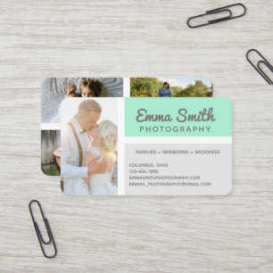 Mint & Gray Photography Fotos Logo Personalisiert Visitenkarte
