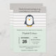 Mint Gray Pinguin Kinderdusche Einladung (Vorne/Hinten)