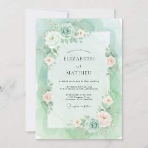 Mint Gräzliche Wasserfarben-Hochzeit Einladung