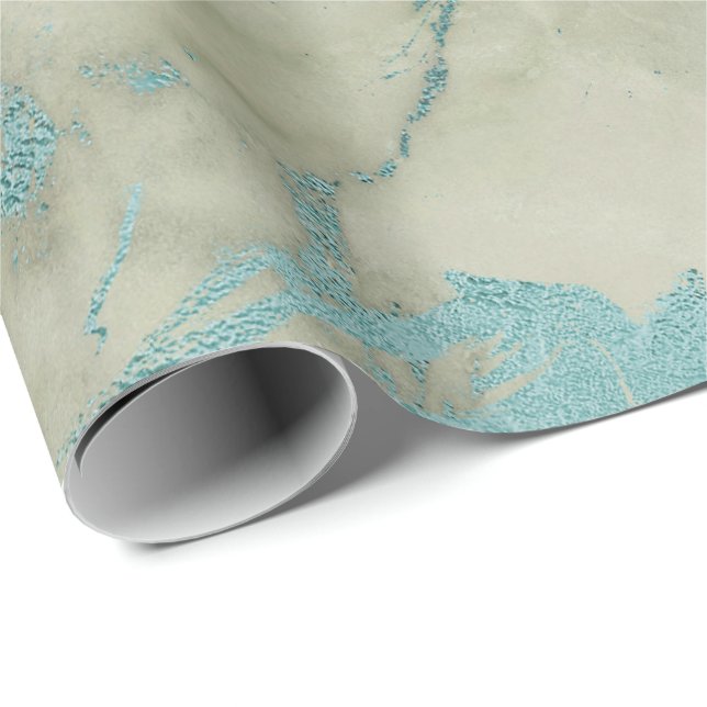 Mint Green Abstrakt Marble Glam Stone Pinsel Geschenkpapier (Rolleneckpunkt)