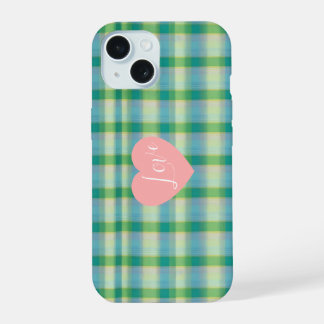 Mint Green and Blue Plaid Phone Case iPhone 15 Hülle