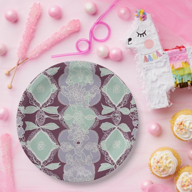 Mint green and lavender purple patterns AI art  Pappteller (Party)