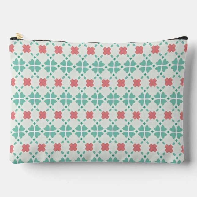 Mint green and pink floral clover tile pattern zubehörtasche (Vorderseite)