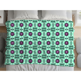 Mint green and purple geometric mandala pattern  fleecedecke