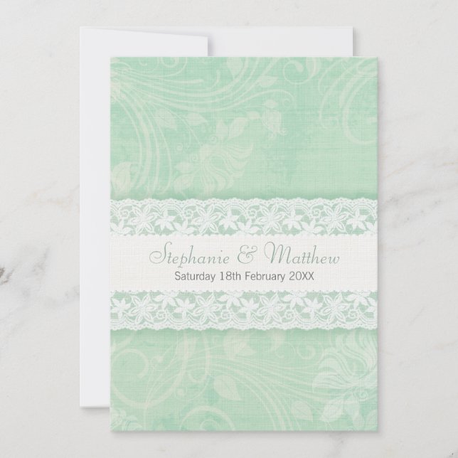 Mint green and white lace wedding invitation einladung (Vorderseite)