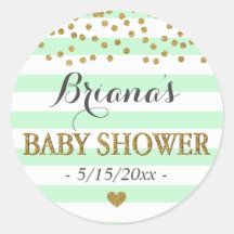 Mint Green Aqua Gold Stripe Confetti Baby Dusche