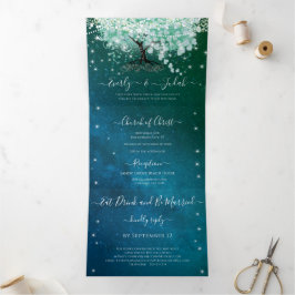 Mint Green Aqua Sea Blue Heart Leaf Tree Hochzeit Dreifach Gefaltete Einladung