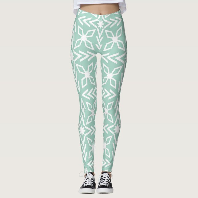 Mint Green Aqua Seafoam et White Print Leggings (Devant)