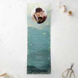 Mint Green Ash Mountain Hillside Wedding Dreifach Gefaltete Einladung
