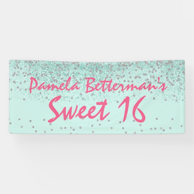 Mint Green avec Bling Sweet 16 banderole (Horizontal)