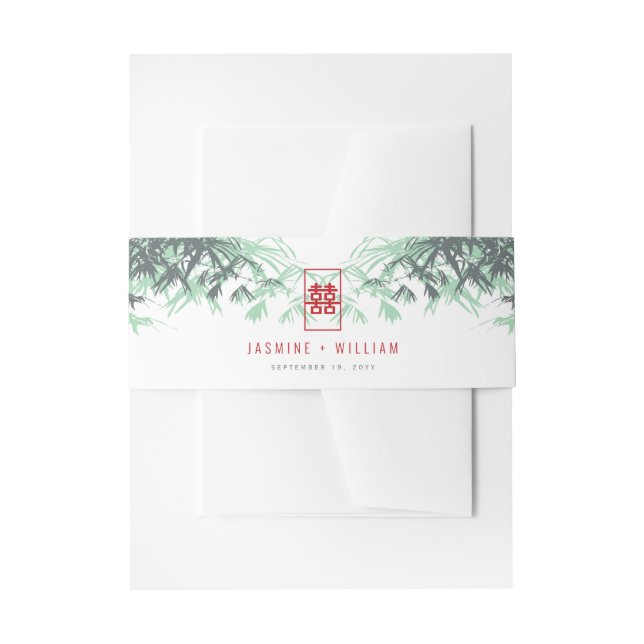 Mint Green Bamboo Blätter Double Xi Chinesisch Hoc Einladungsbanderole (Vorderseite Beispiel)