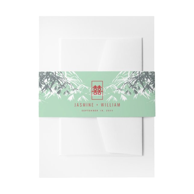 Mint Green Bamboo Blätter Double Xi Chinesisch Hoc Einladungsbanderole (Vorderseite Beispiel)