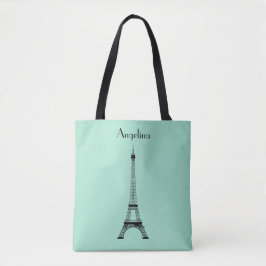 Mint Green Black Paris Eiffel Tower mit Namen Tasche