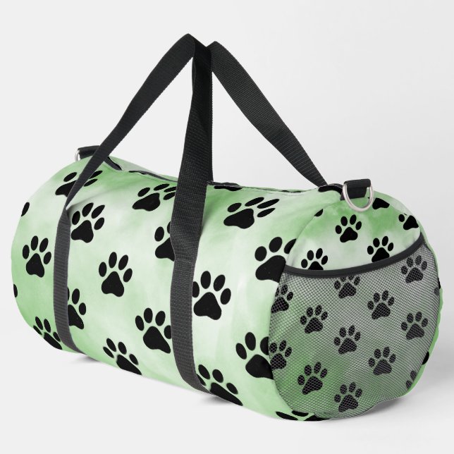 Mint Green Black Paw Print monogram personalize  Duffle Bag (Rechte Ecke)