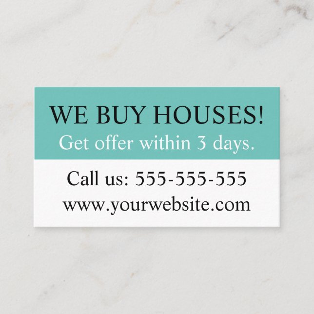 Mint Green Black Real Anwesen Realtor Wir kaufen H Visitenkarte (Vorderseite)