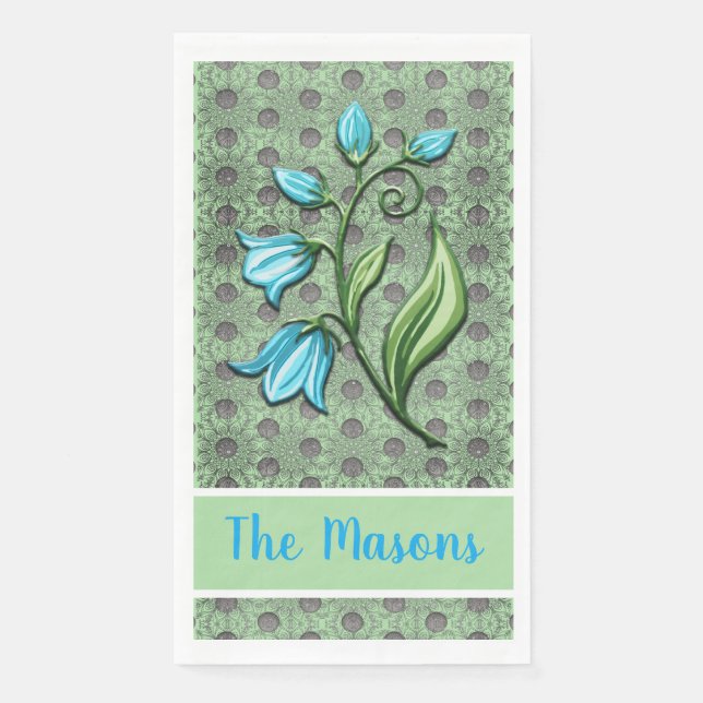 Mint Green, Black und Gray Polka Dots Blumen Serviette (Vorderseite)