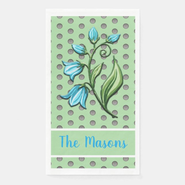 Mint Green, Black und Gray Polka Dots Blumen Serviette (Vorderseite)