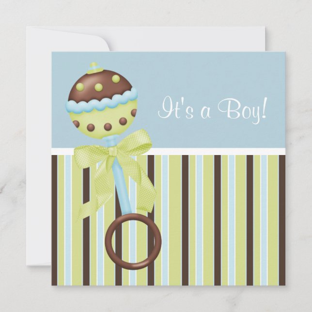Mint Green Blue Brown Baby Boy Dusche Einladungen (Vorderseite)