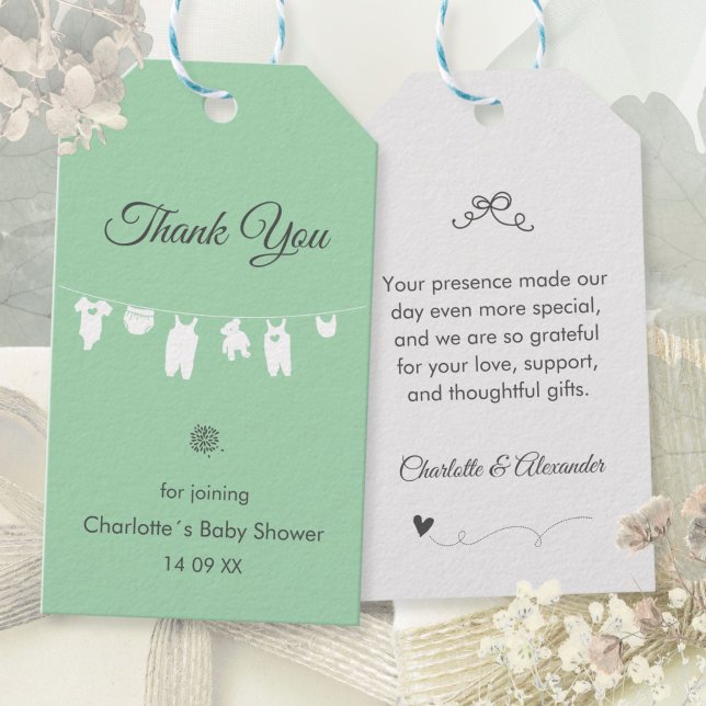Mint Green Boho Elegant Vielen Dank Baby Dusche Geschenkanhänger (Mint Green Boho Elegant Thank You Baby Shower Gift Tags ©Susanne Sachers - Sunny Mind 🌞)