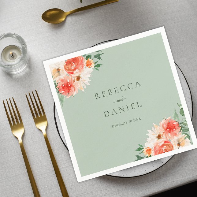 Mint Green Boho Orange Wildblumen Hochzeit Serviette (Von Creator hochgeladen)