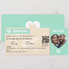 Mint Green & Champagne Boarding Pass Wedding Einladung
