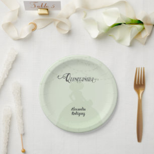Mint Green Charro Silhouette Quinceanera Pappteller