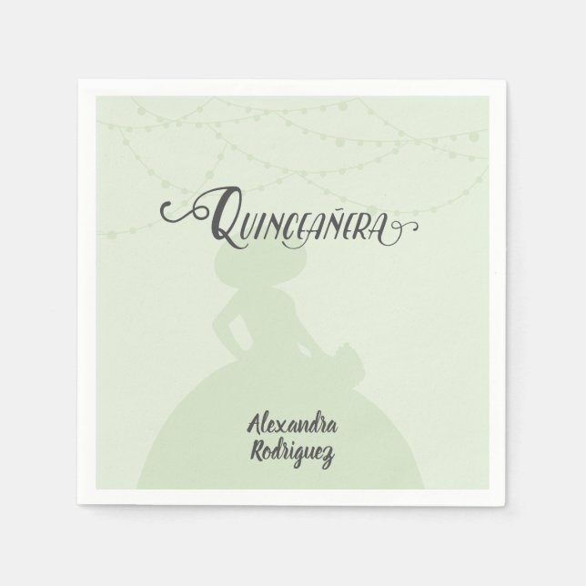 Mint Green Charro Silhouette Quinceanera Serviette (Vorderseite)